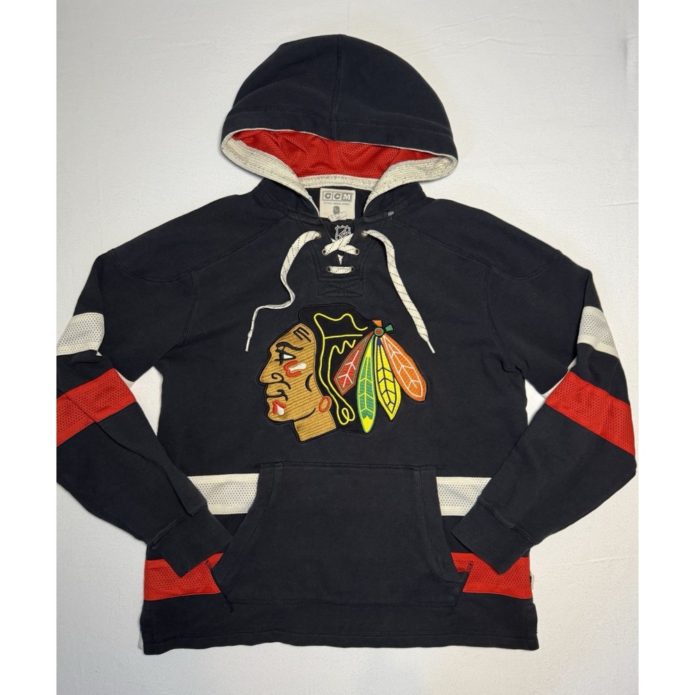 Chicago Blackhawks Retro CCM Hockey Jersey Hoodie Sweatshirt NHL Official Size M